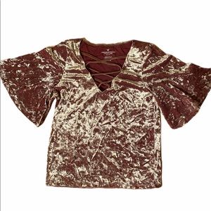 AE Gold Crushed Velvet Caged Front Crop T shirt